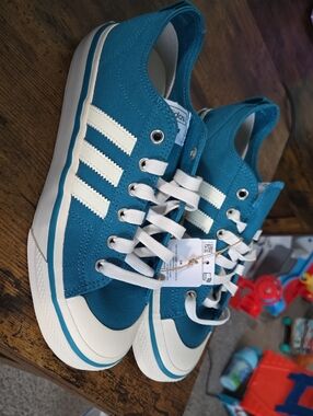 adidas Kids Teal Canvas Sneakers with White Stripes